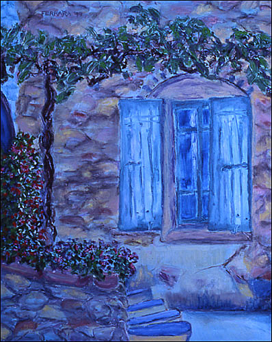 "Turquoise Shutters, Rochebaudin, Provence" - 20" by 16" - oil stick - $650. + S&H